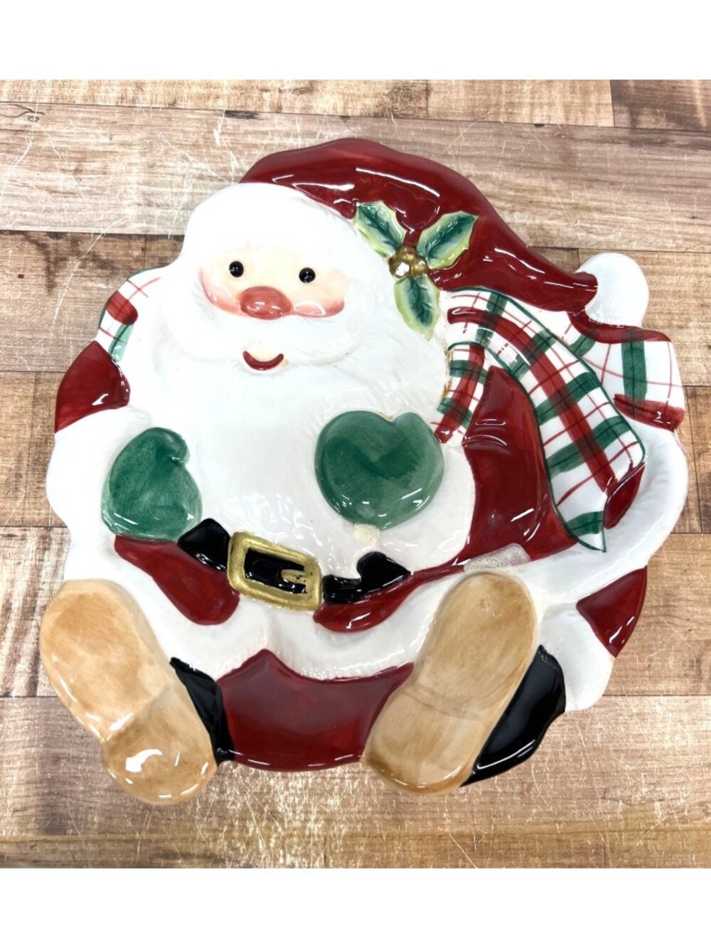 Fitz And Floyd Essentials Santa Claus Shaped Ceramic Plate Handcrafted Christmas